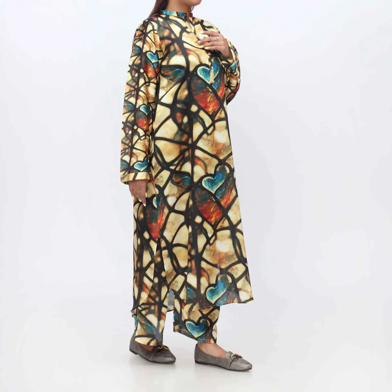 2PC- Digital Printed Shamoz Silk Shirt &Trouser PW9013