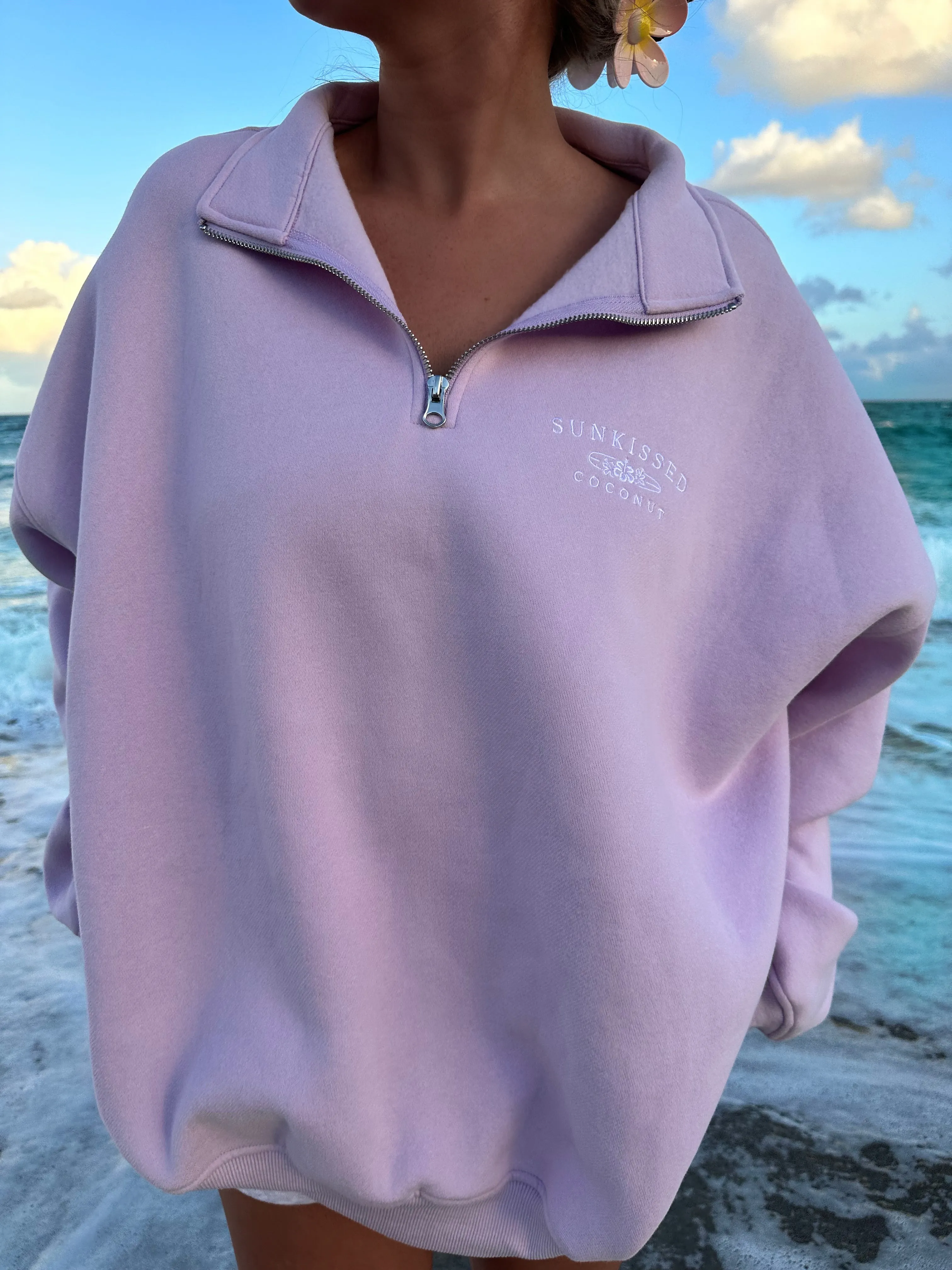 (2XL) Frosty Lavender Quarter-Zip Sweatshirt