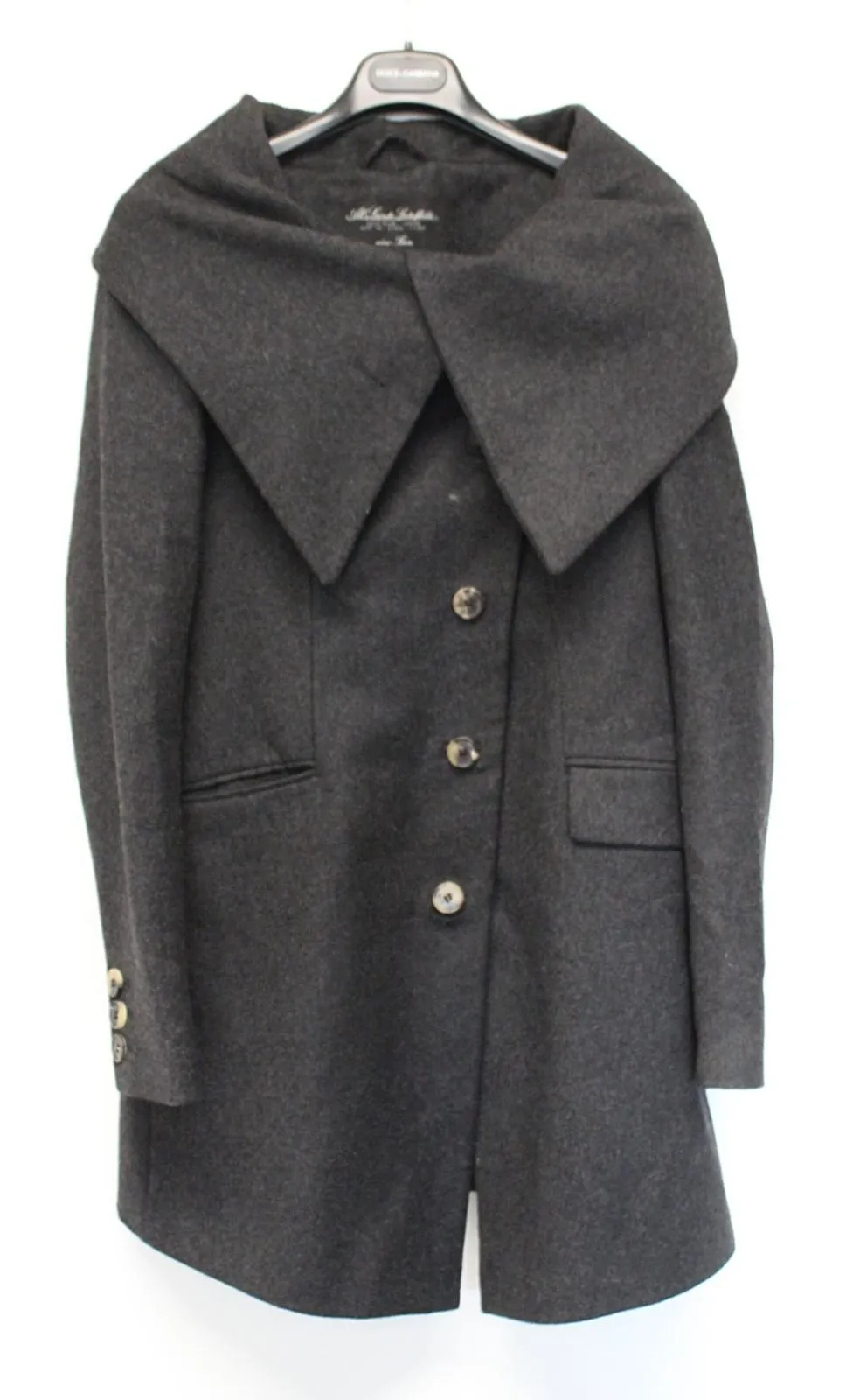 ALLSAINTS Ladies Tepo Dark Grey Wool Broad Collar Single Breasted Wool Coat UK10