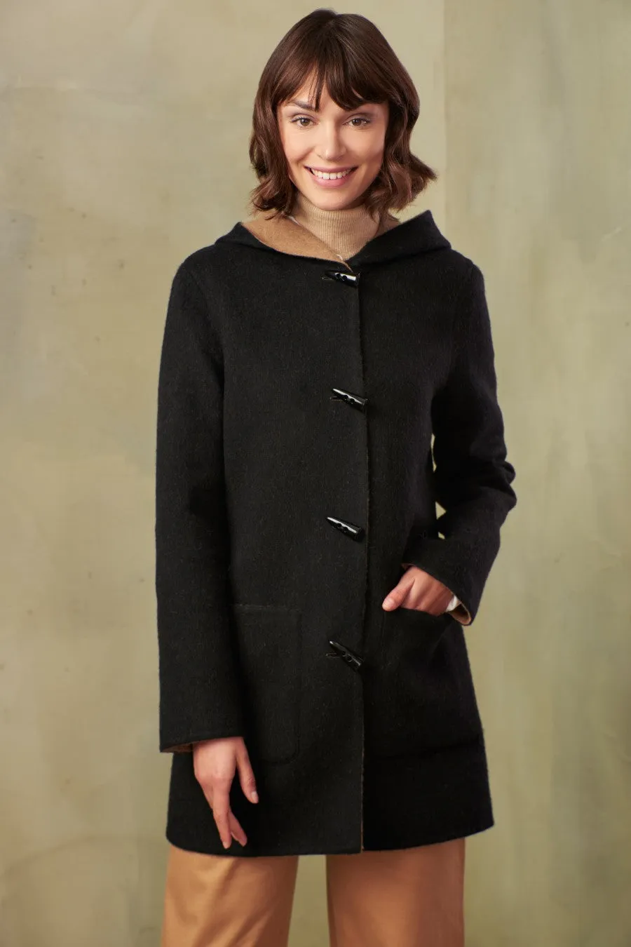 Anastasia Coat Baby Alpaca & Wool Color Black & Camel