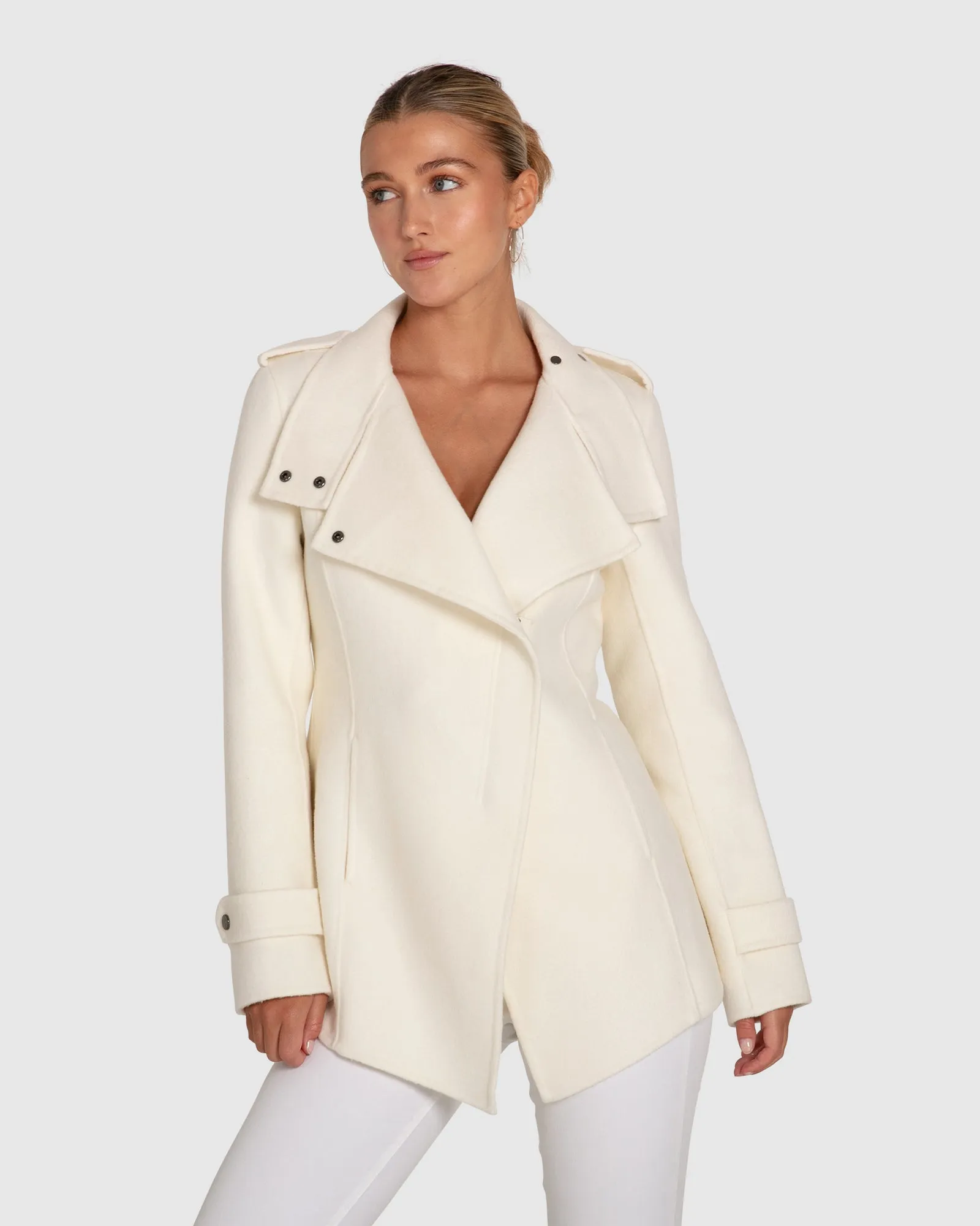 Bad Girl Wool Blend Moto Coat - Cream