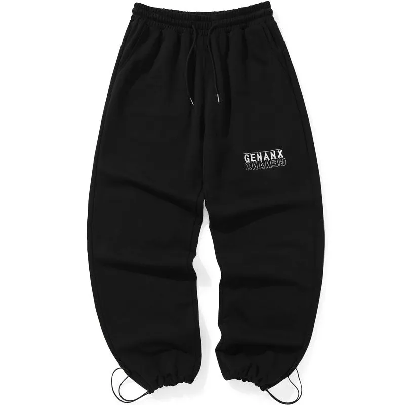 Black Minimalist Letter Embroidery Pants