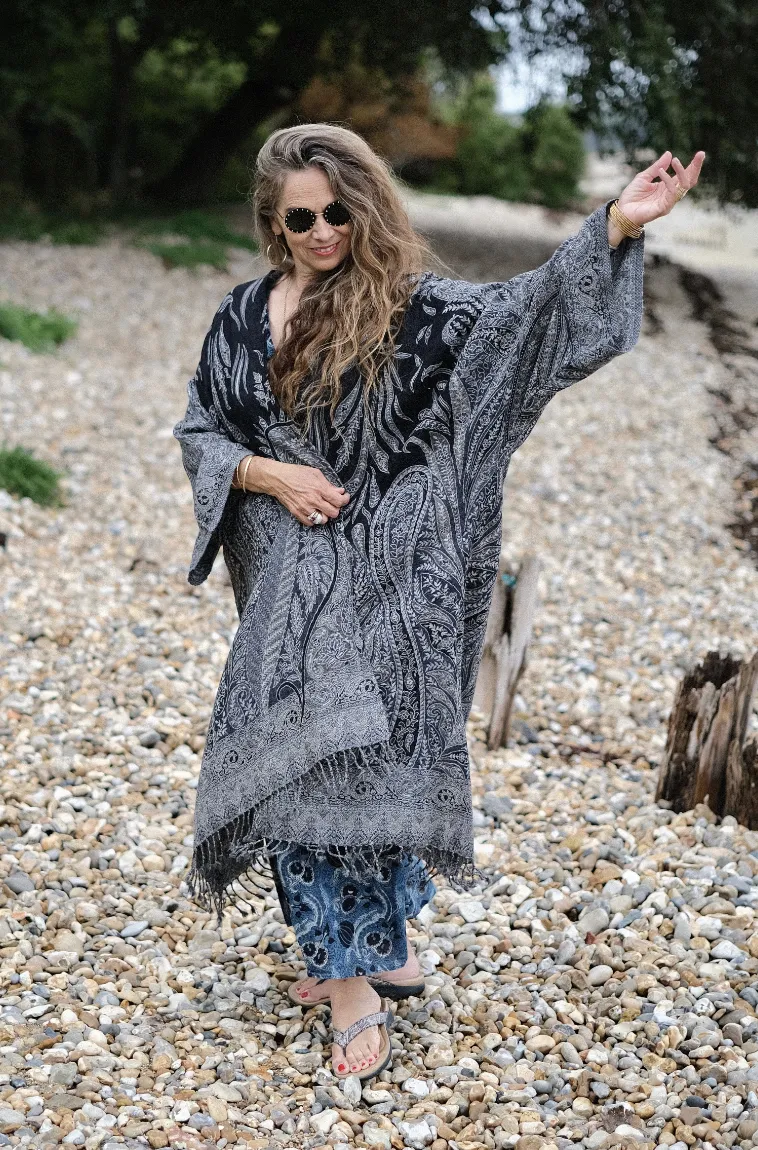 Black Persian Paisley Kimono Coat