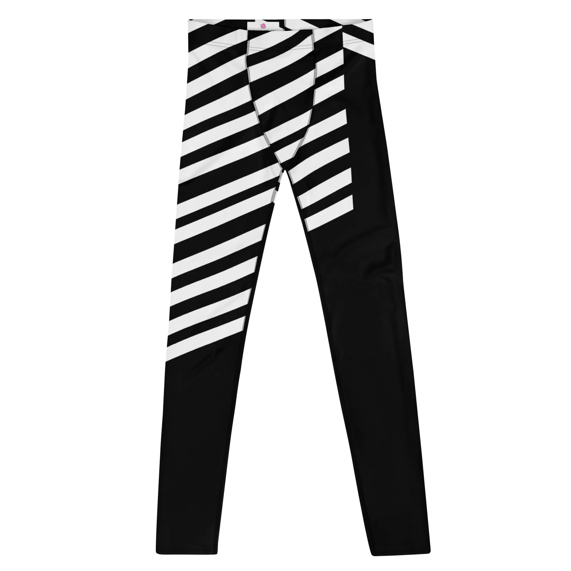 Black Striped Meggings, Designer Best Men's Leggings, Designer Minimalist Black White Modern Meggings-Made in USA/EU/MX