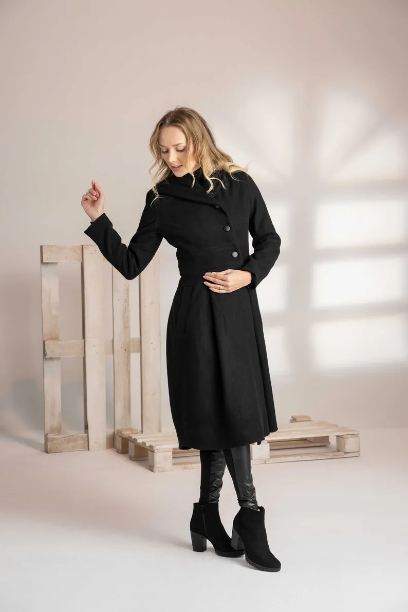 Black Wool Hooded Coat