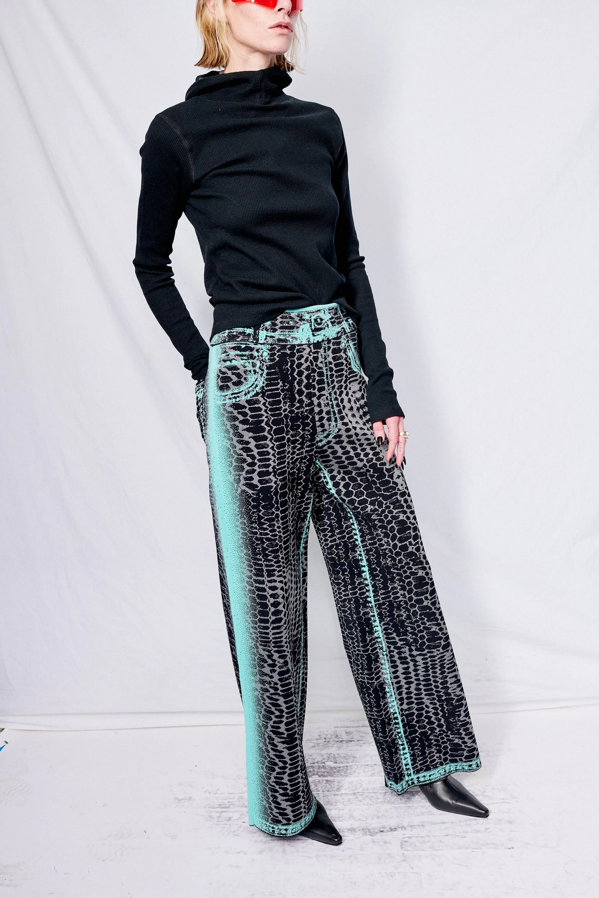 Black/Blue Zahra Wide Leg Pants