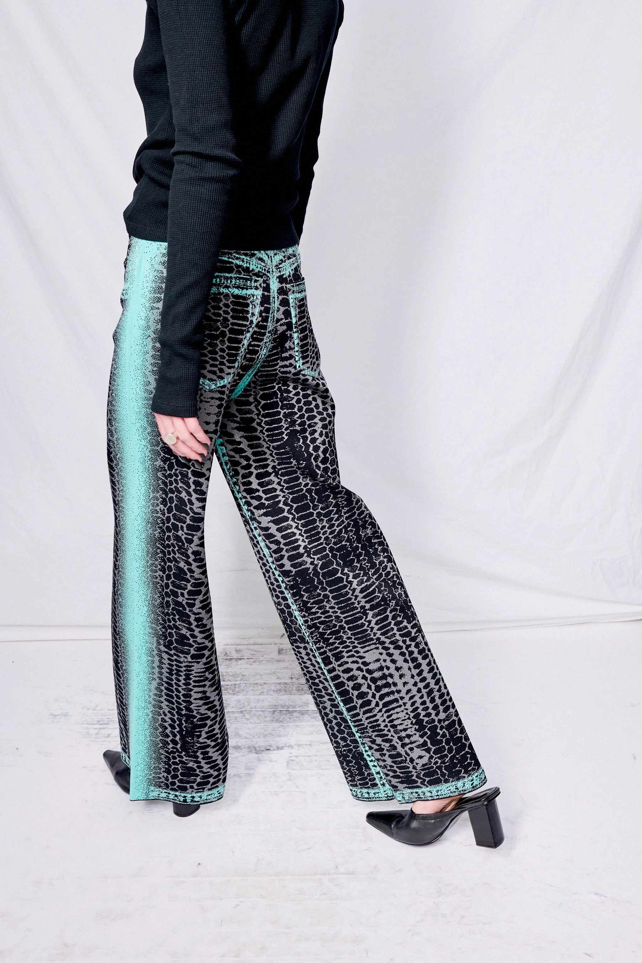 Black/Blue Zahra Wide Leg Pants