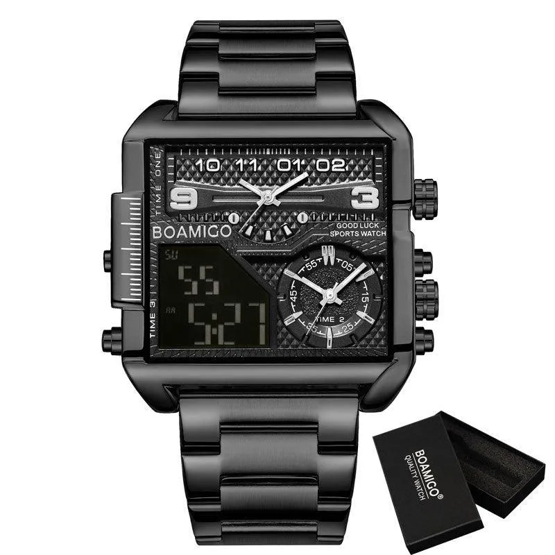 BOAMIGO Analog Digital Luxury Steel Large Dial Watch For Men