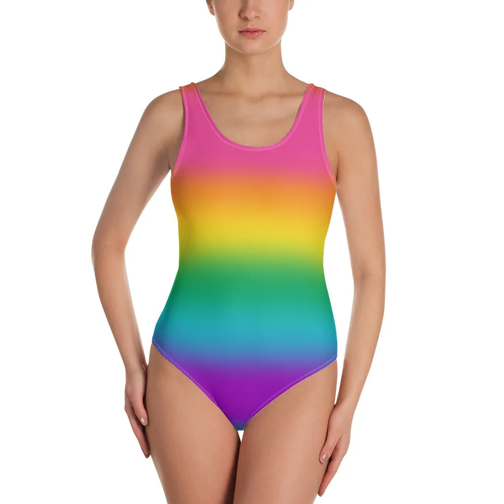 Bright Rainbow Ombre Pride Open-back Swimsuit