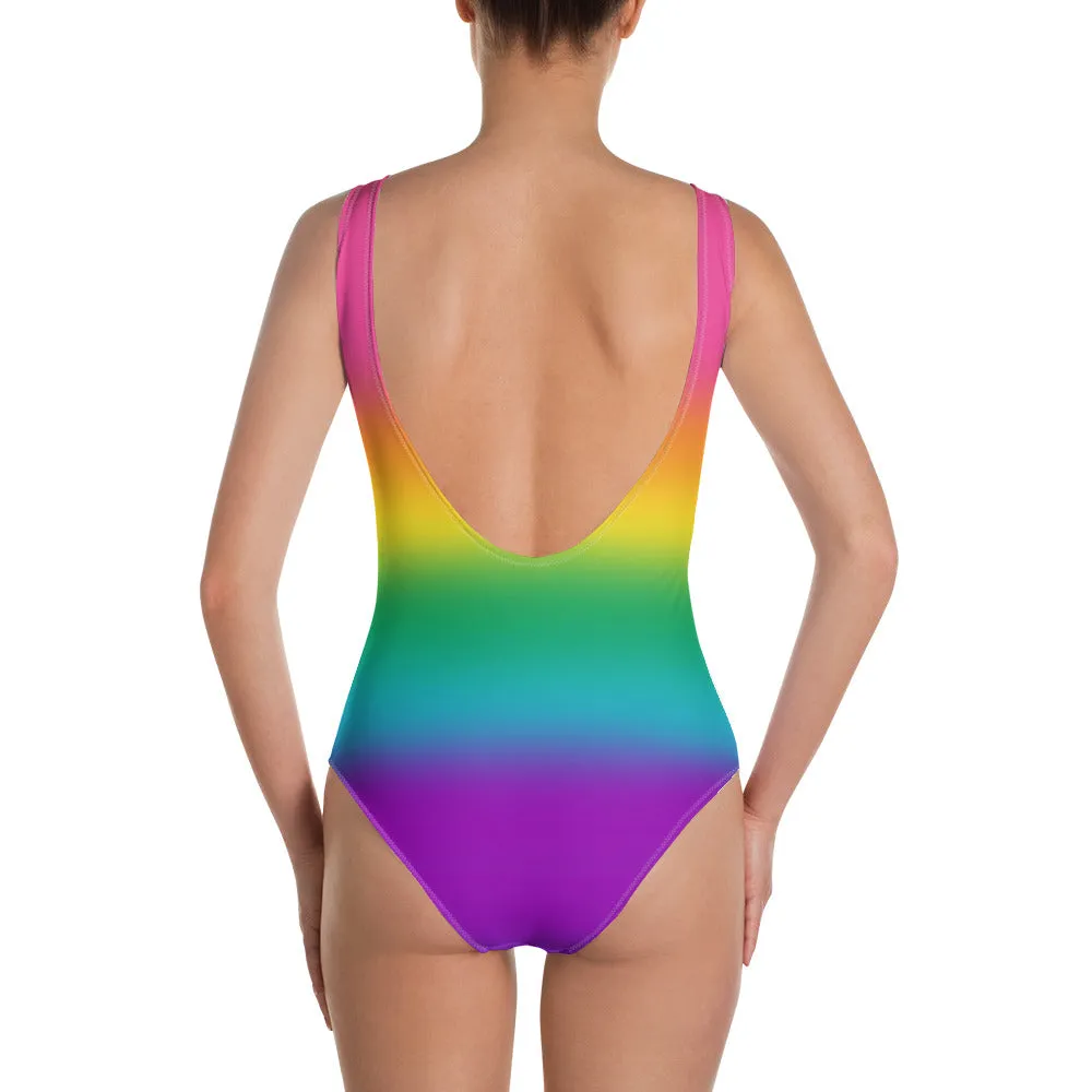 Bright Rainbow Ombre Pride Open-back Swimsuit