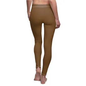 Brown Solid Color Women's Casual Leggings, Modern Minimalist Dressy Long Best Tights-Made in USA