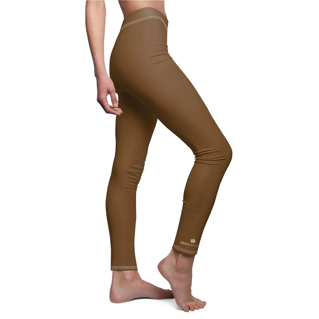 Brown Solid Color Women's Casual Leggings, Modern Minimalist Dressy Long Best Tights-Made in USA