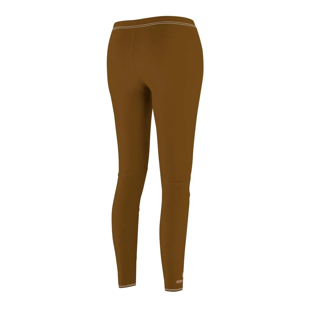 Brown Solid Color Women's Casual Leggings, Modern Minimalist Dressy Long Best Tights-Made in USA