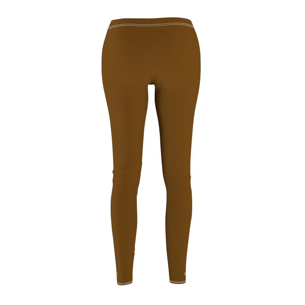 Brown Solid Color Women's Casual Leggings, Modern Minimalist Dressy Long Best Tights-Made in USA