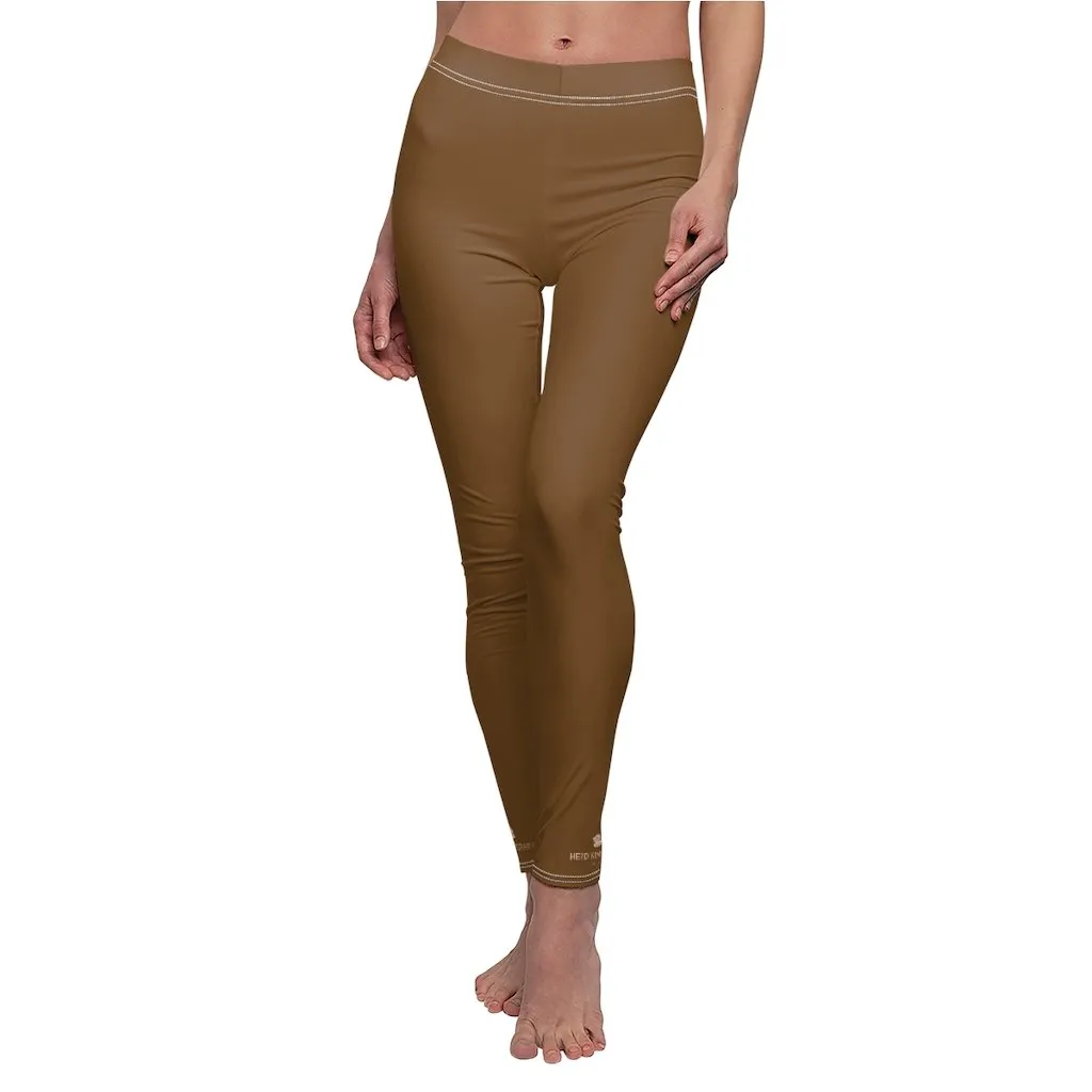 Brown Solid Color Women's Casual Leggings, Modern Minimalist Dressy Long Best Tights-Made in USA