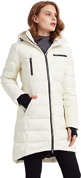 Cannoli Cream Ladies Hooded Down Jacket Mid-Length Outwear Coat - Orolay