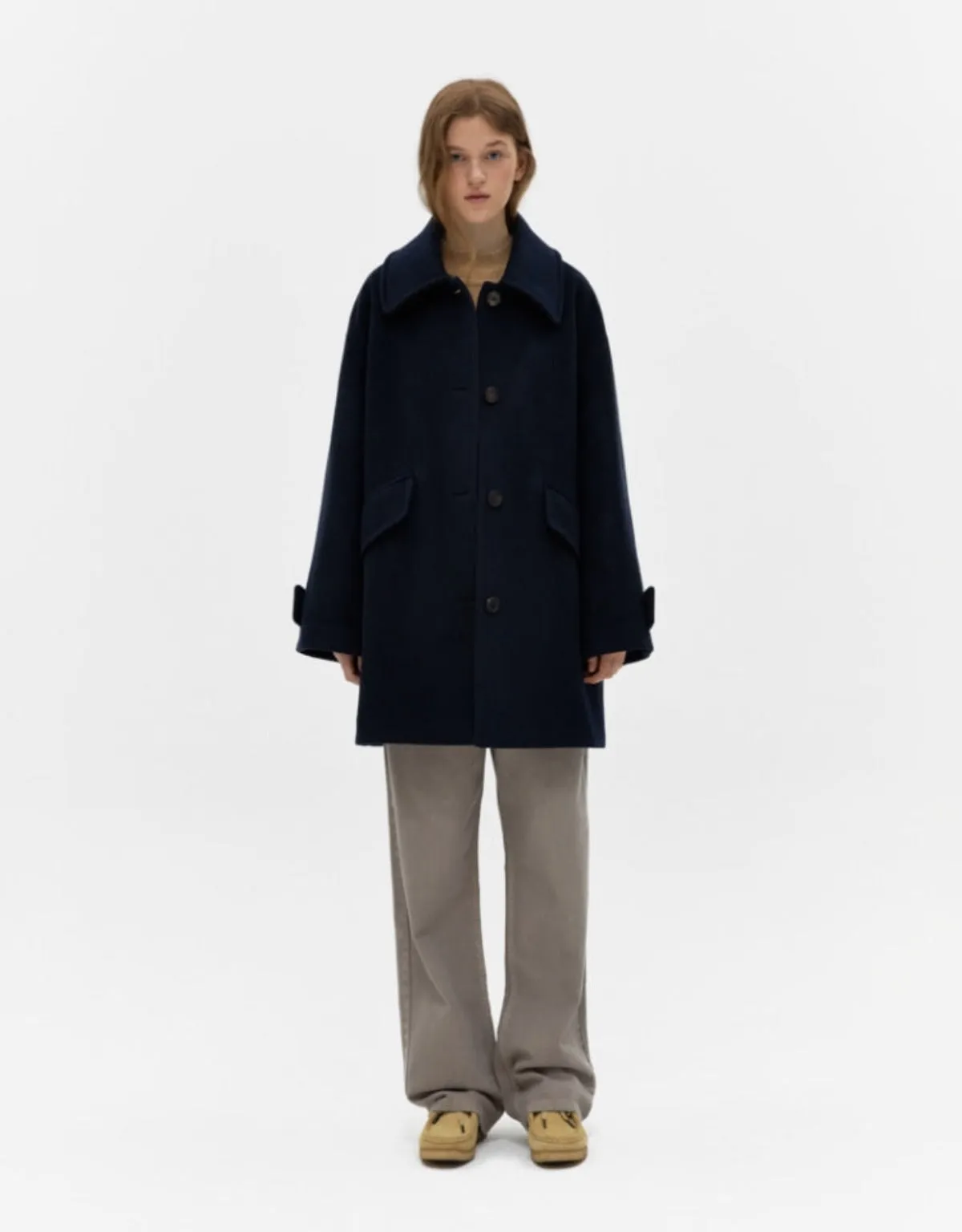 Cashmere Half Coat In Navy