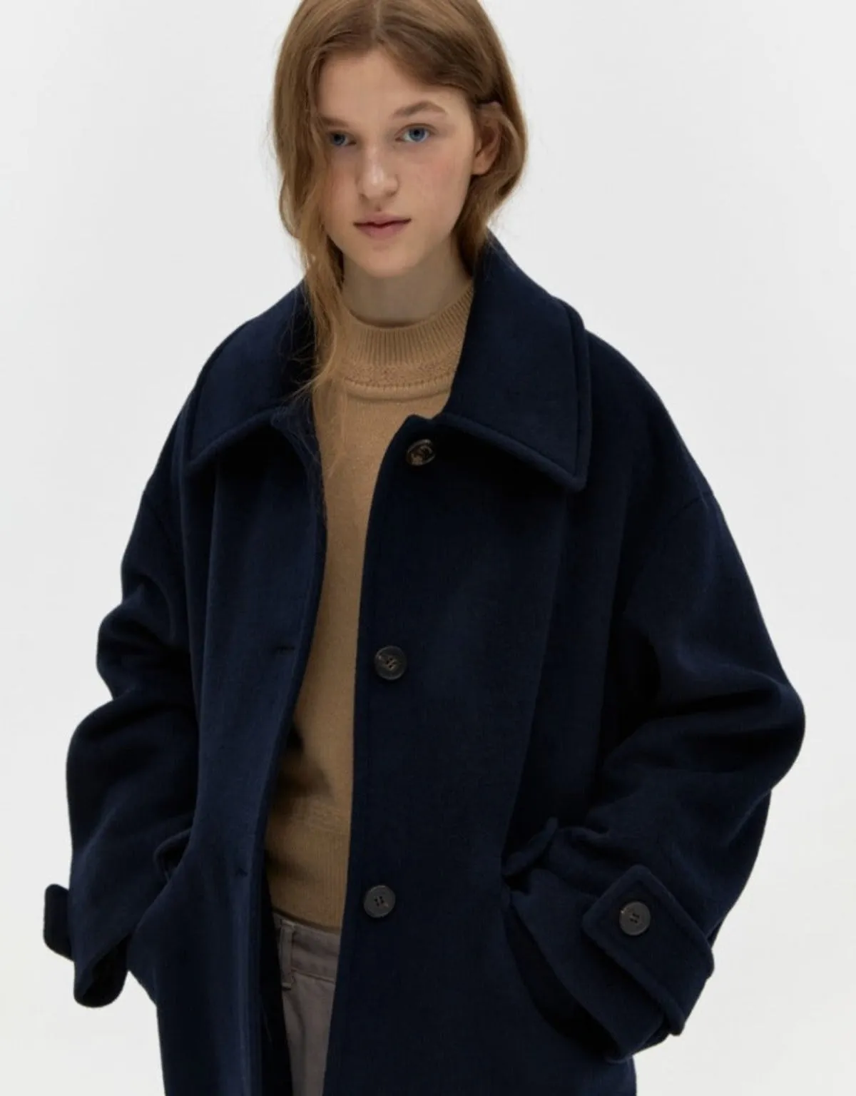 Cashmere Half Coat In Navy