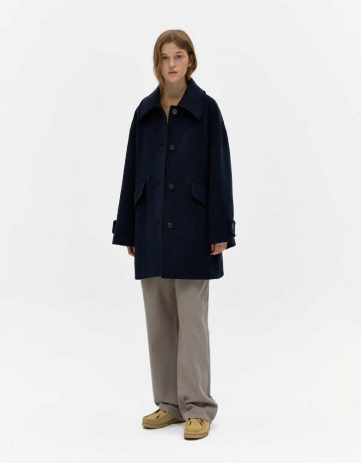 Cashmere Half Coat In Navy