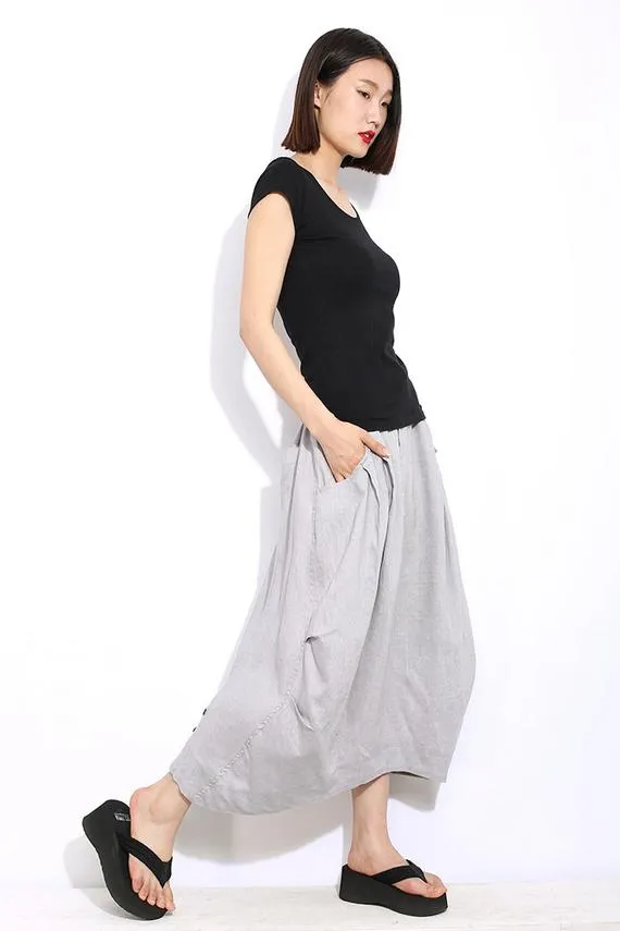 Casual Gray Linen Skirt C326