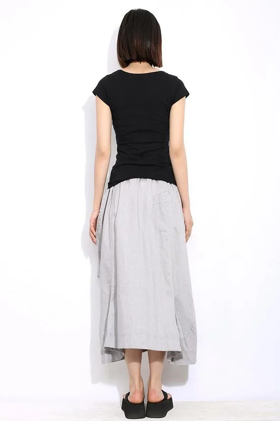 Casual Gray Linen Skirt C326