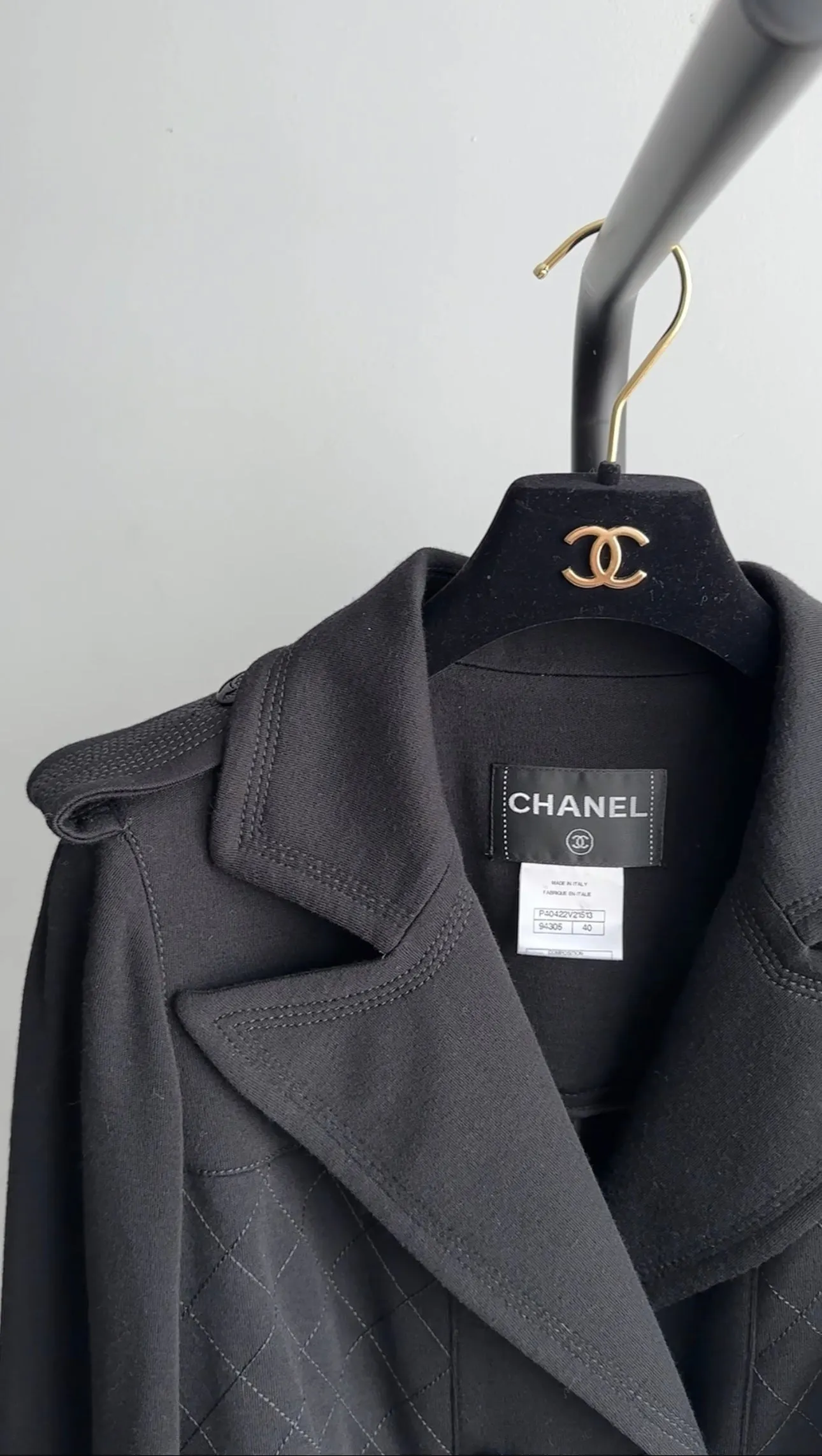 Chanel 11A Black Wool Knit Jersey Belted Trench Coat - FR40 / 8 (M)