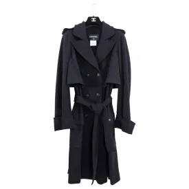 Chanel 11A Black Wool Knit Jersey Belted Trench Coat - FR40 / 8 (M)