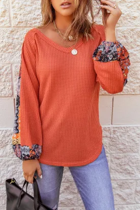 Contrast Sleeve Thermal Top - Orange