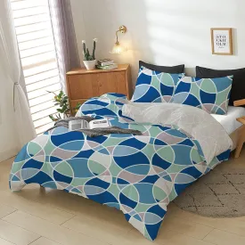 Cotton Home 4-Piece Luxury Cotton Comforter Set Bauhaus  Print Blue