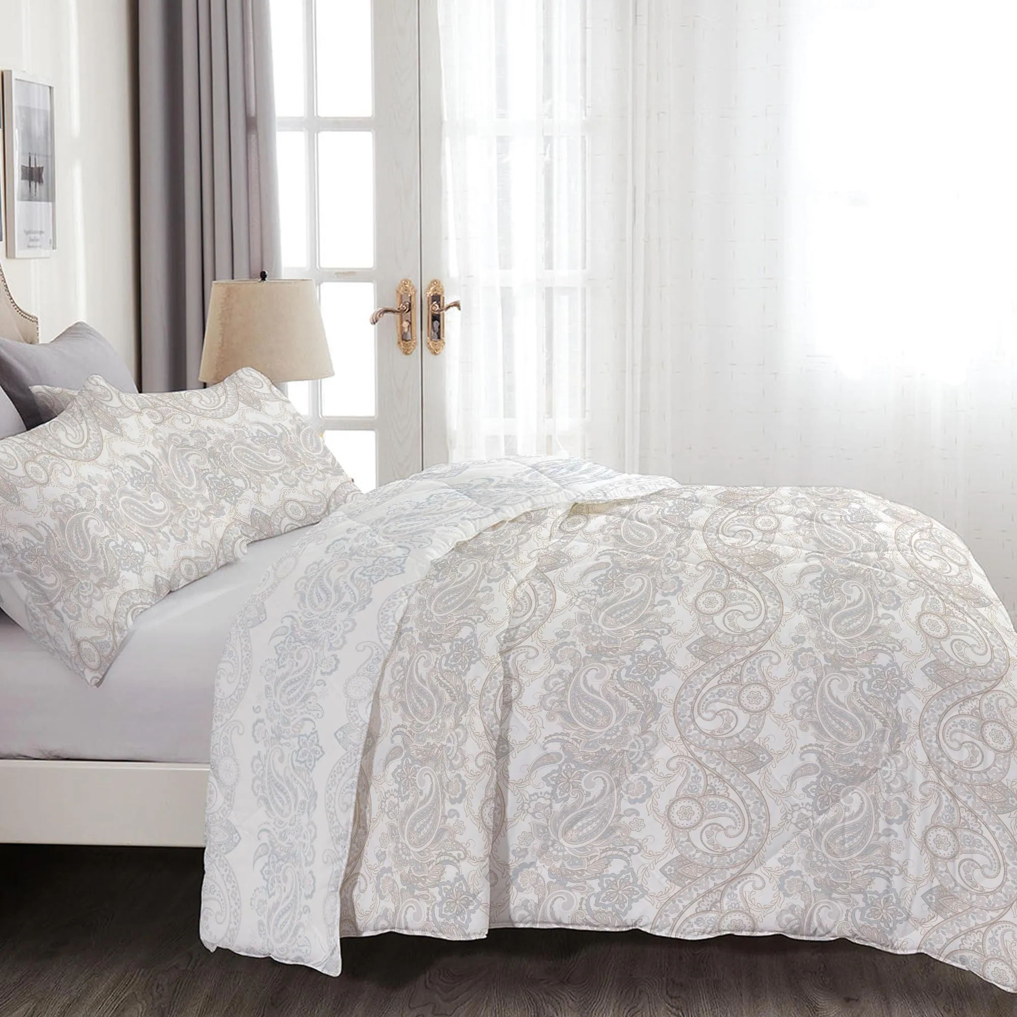 Cotton Home 4-Piece Luxury Cotton Comforter Set Paisley Print