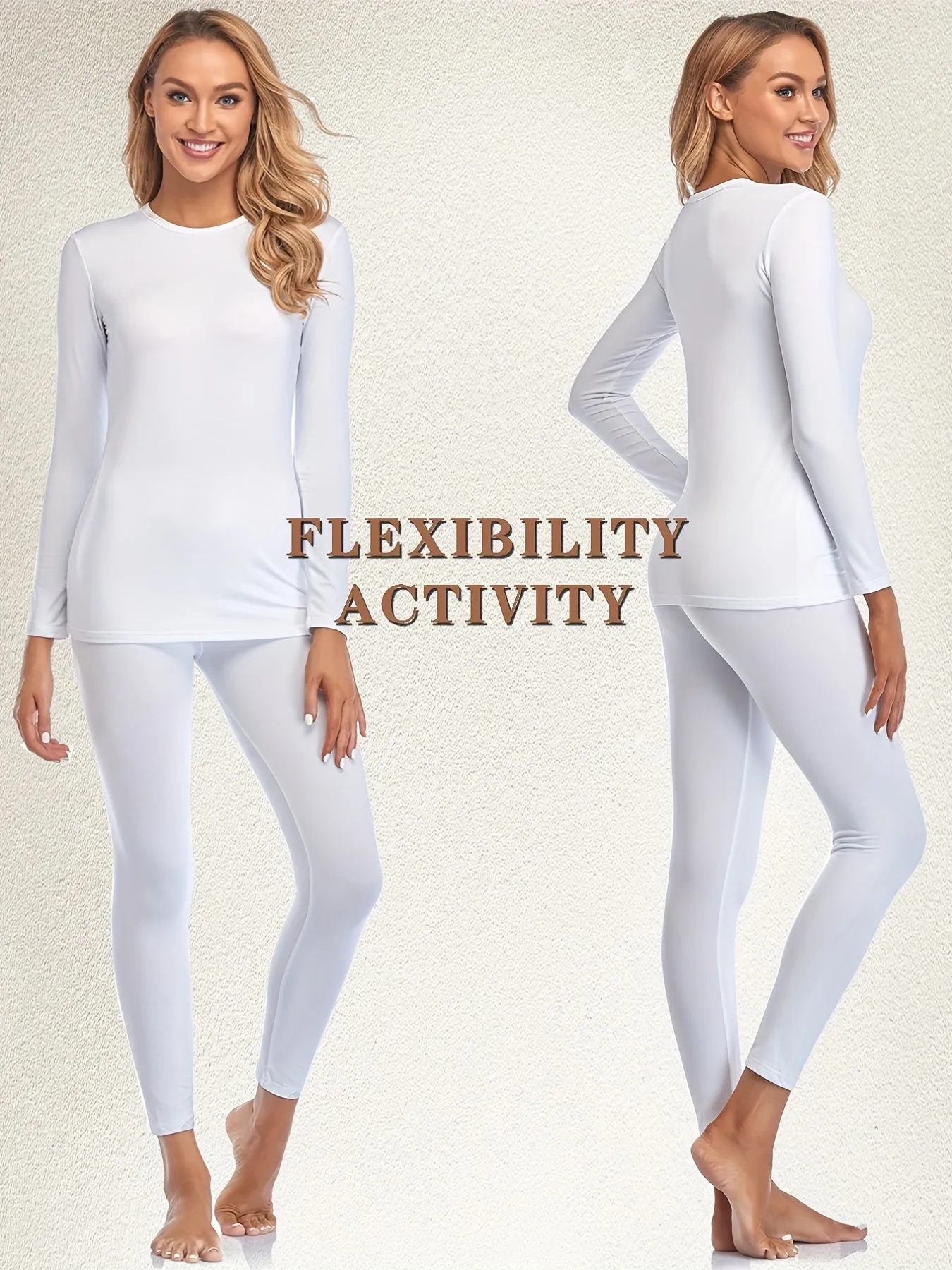 Cozy Seamless Thermal Underwear Set - Ultra-Soft Long Sleeve Design, Classic Crew Neck Tops & Cozy Pants for Women - Perfect Loungewear & Everyday Underwear Essentials