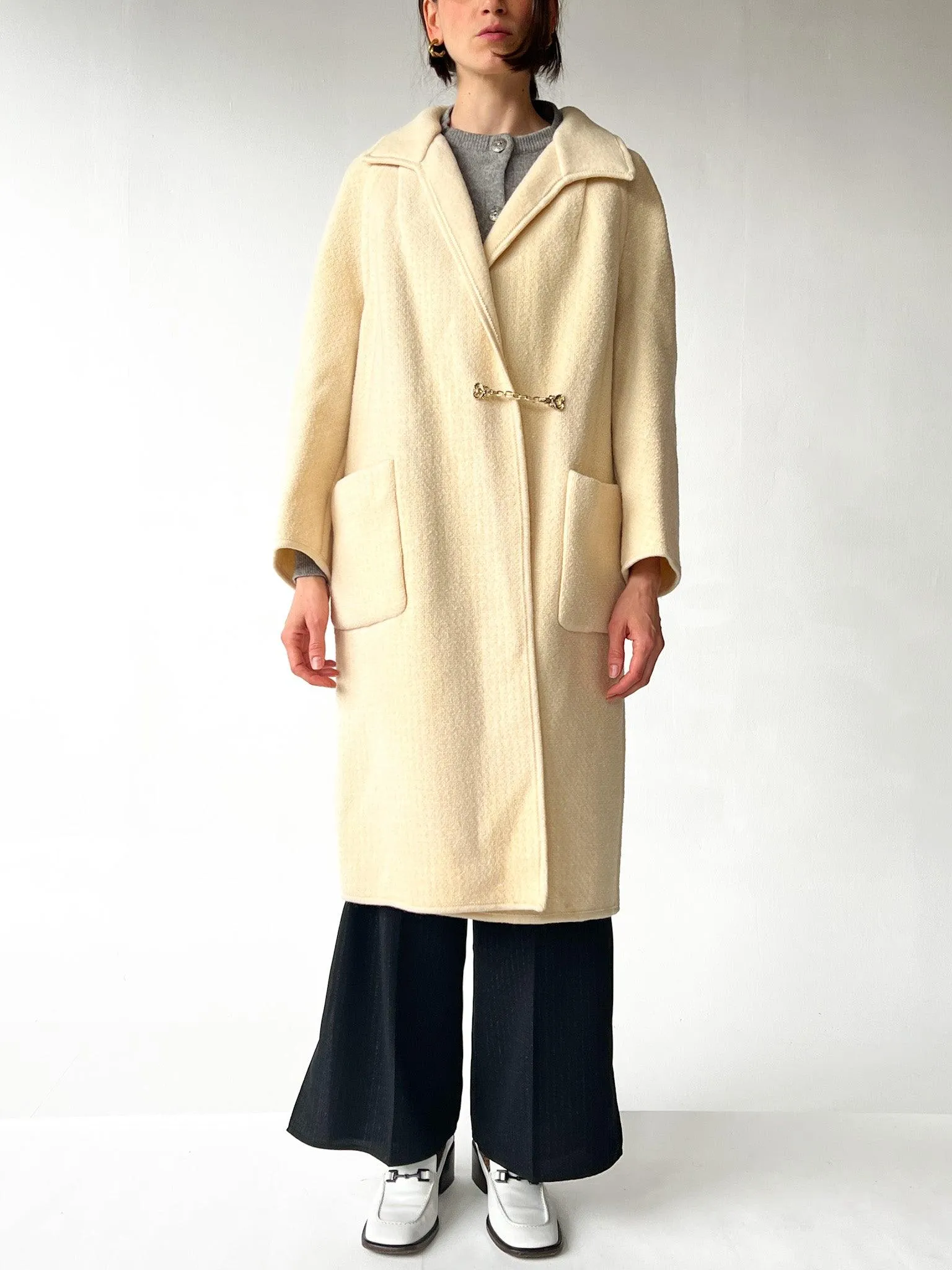 Cream Wool Blanket Overcoat (M)