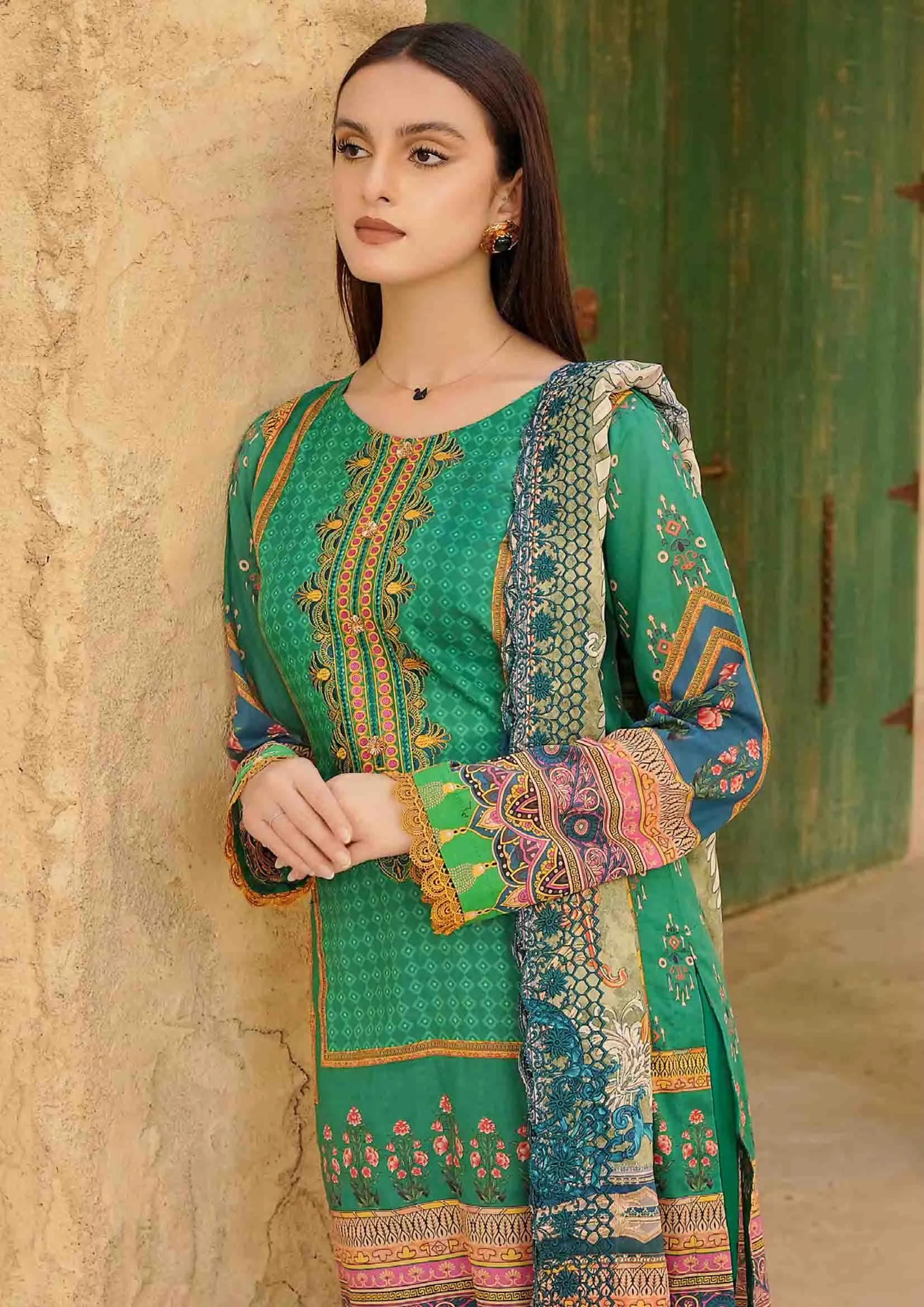 Dastaan Women Unstitched Pure Lawn Original Green Pakistani Suit