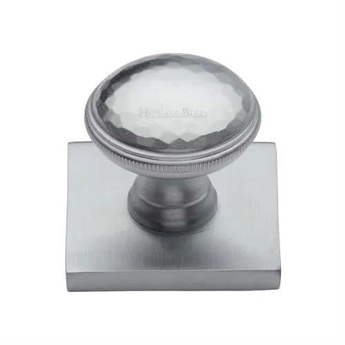 Diamond Cut Cabinet Knob on Square Backplate