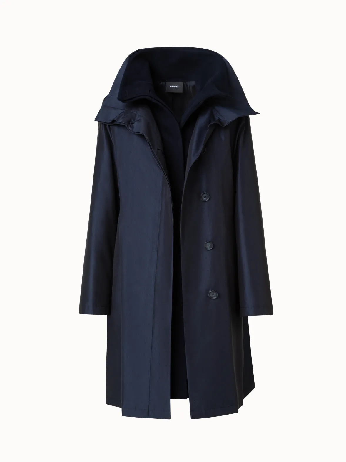 Double-Layered Wool Coat with Detachable Silk Layer