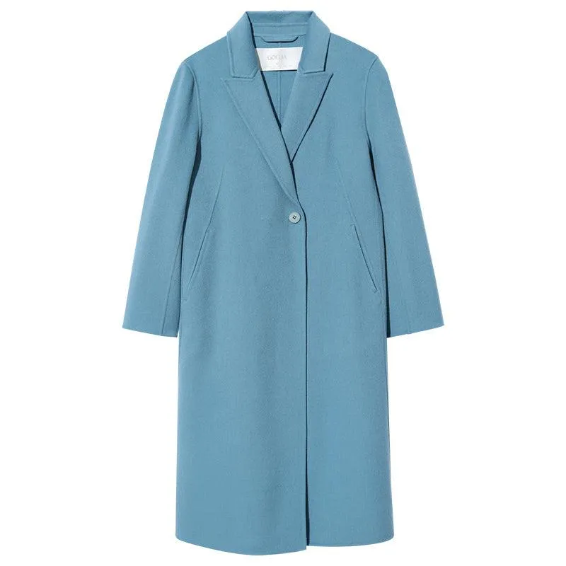 Dusty Blue Mulberry Silk Wool Minimalist Coat