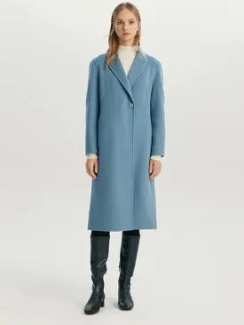 Dusty Blue Mulberry Silk Wool Minimalist Coat