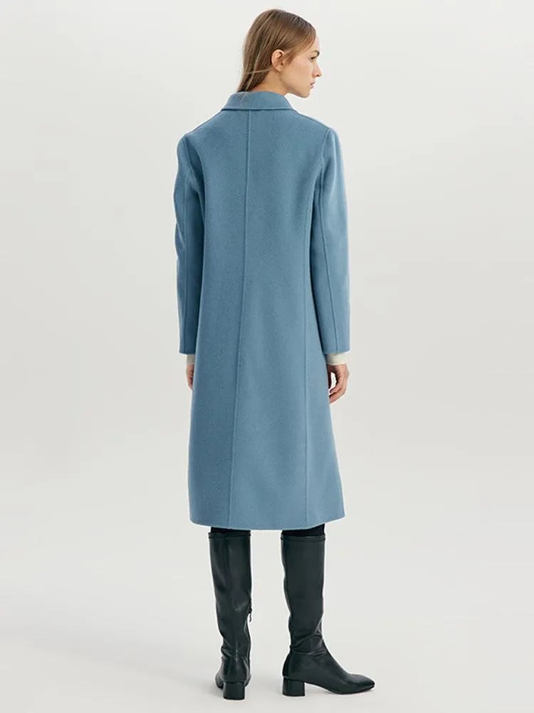 Dusty Blue Mulberry Silk Wool Minimalist Coat