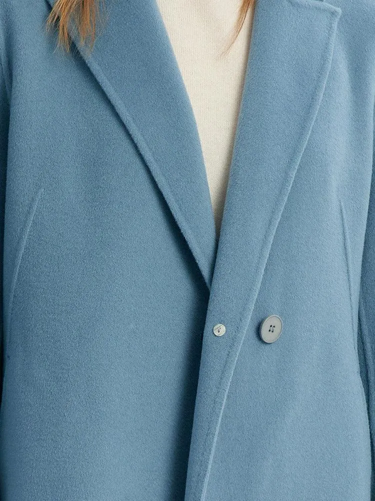 Dusty Blue Mulberry Silk Wool Minimalist Coat