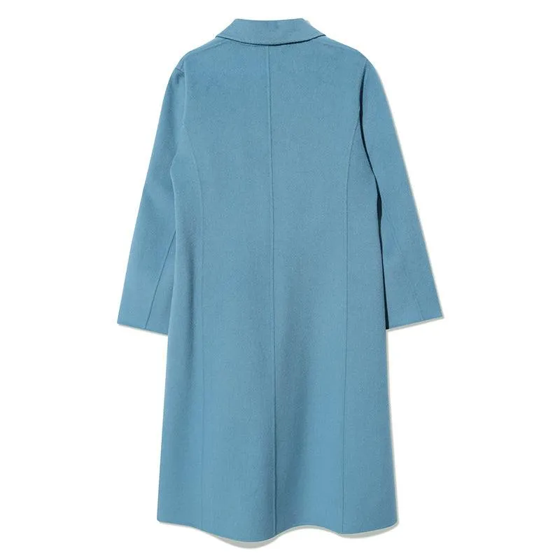 Dusty Blue Mulberry Silk Wool Minimalist Coat