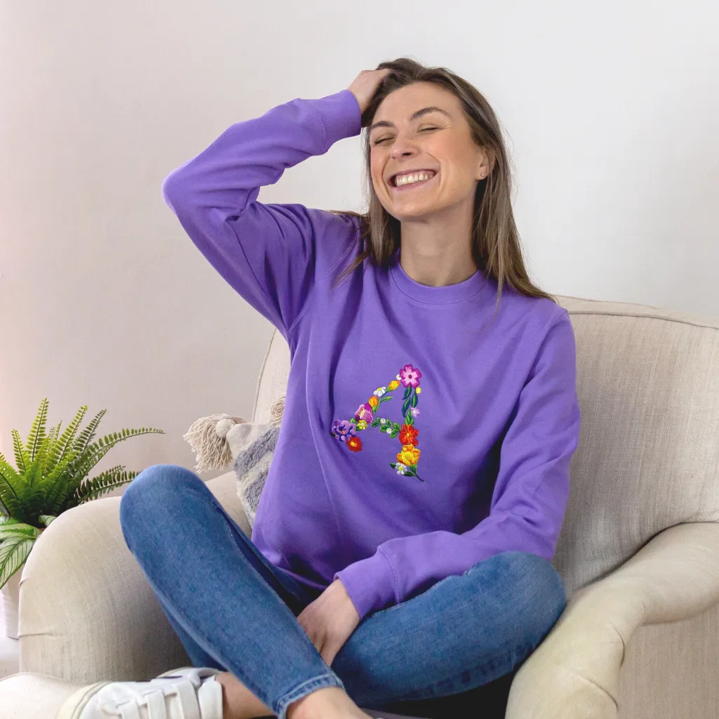 Embroidered Floral Initial Lavender Sweatshirt