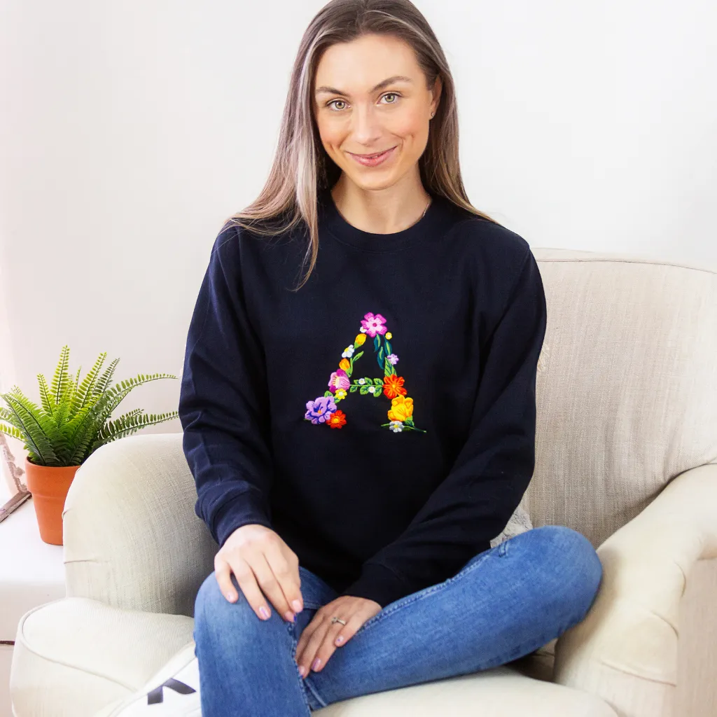 Embroidered Floral Initial Lavender Sweatshirt