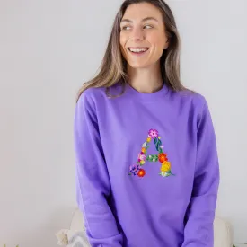 Embroidered Floral Initial Lavender Sweatshirt