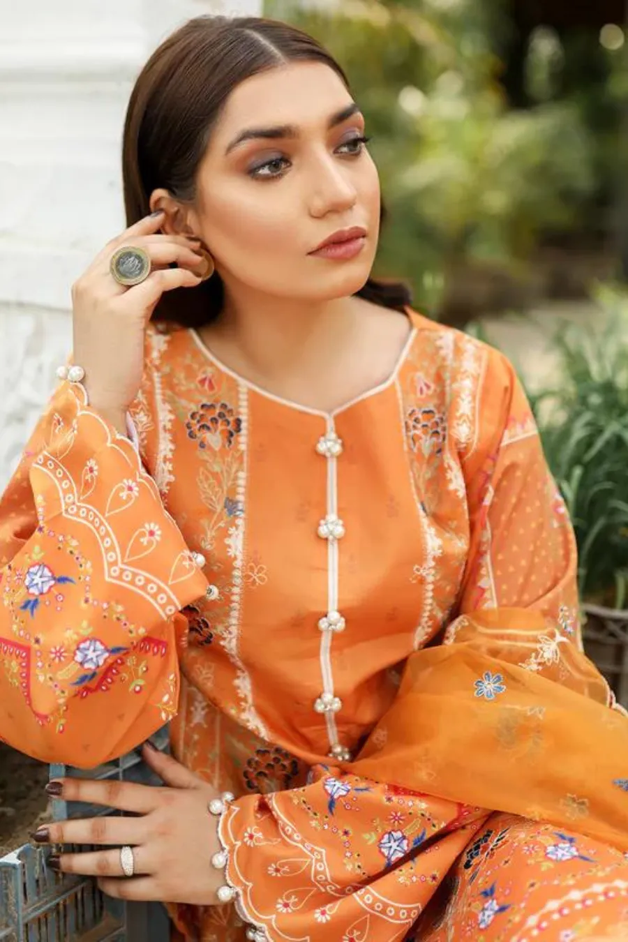 Embroidered Lawn-Orange-3PC