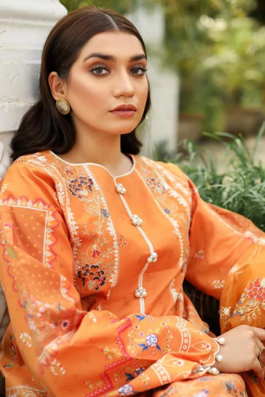 Embroidered Lawn-Orange-3PC