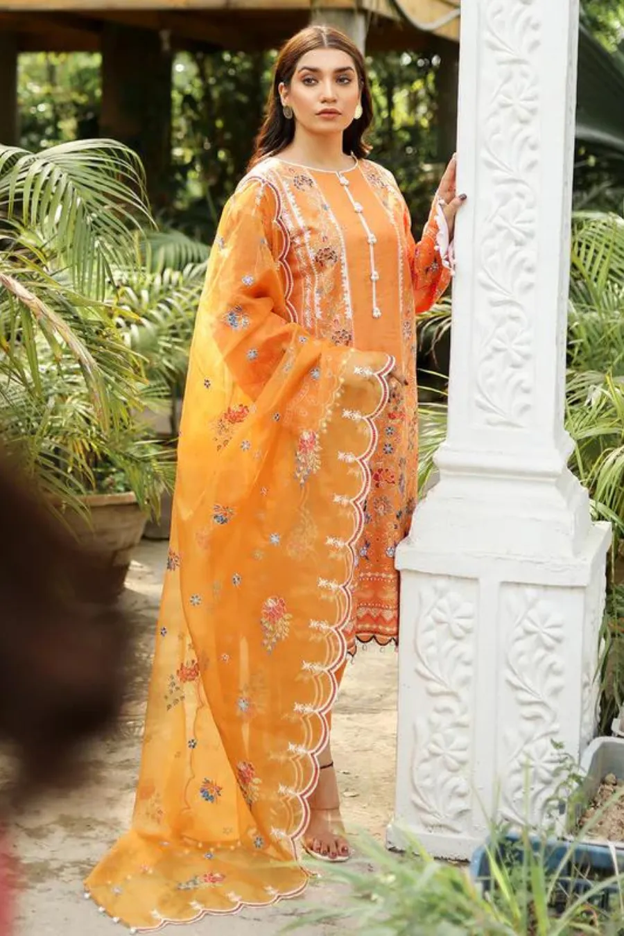 Embroidered Lawn-Orange-3PC