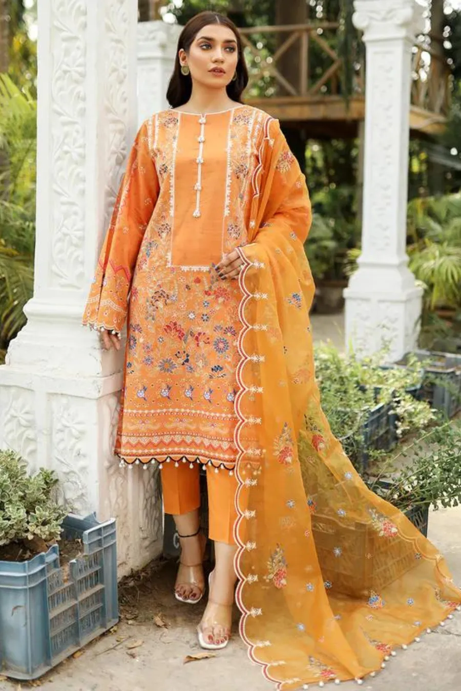 Embroidered Lawn-Orange-3PC