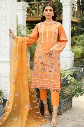 Embroidered Lawn-Orange-3PC