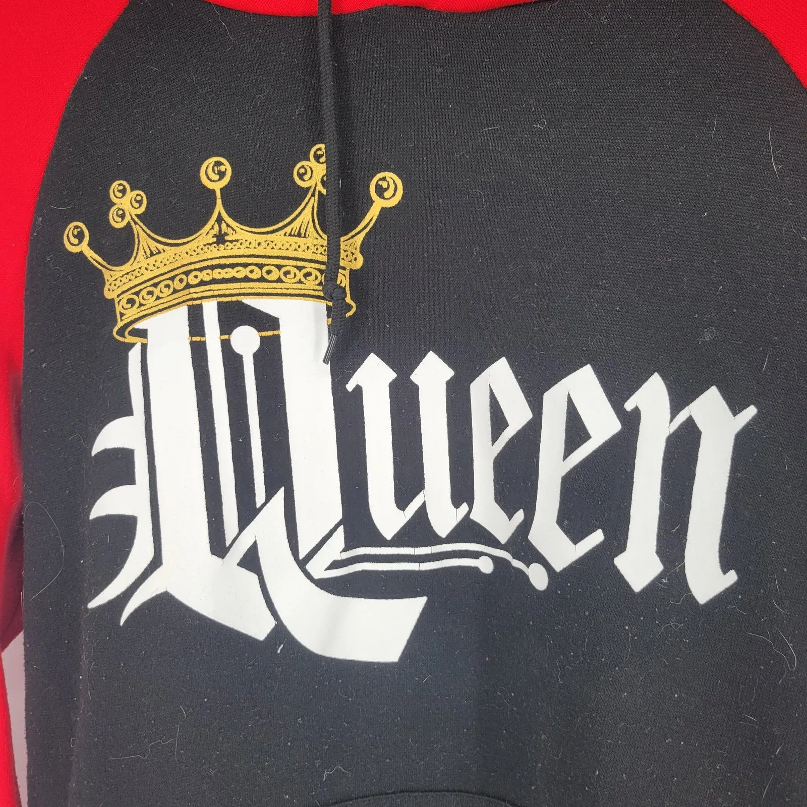 Fancyqube Womens Sz L Pullover Hoodie Sweatshirt "Queen" Crown Black Red