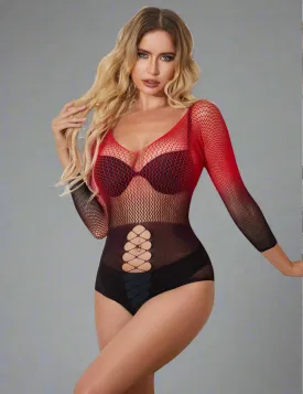 Fishnet Bodysuit Black And Red Two-Colour Gradient